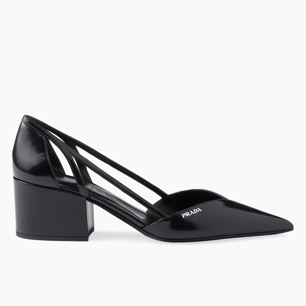 Prada brushed leather cut-out pumps fantastic condition size 37.5 block heel - Picture 1 of 8